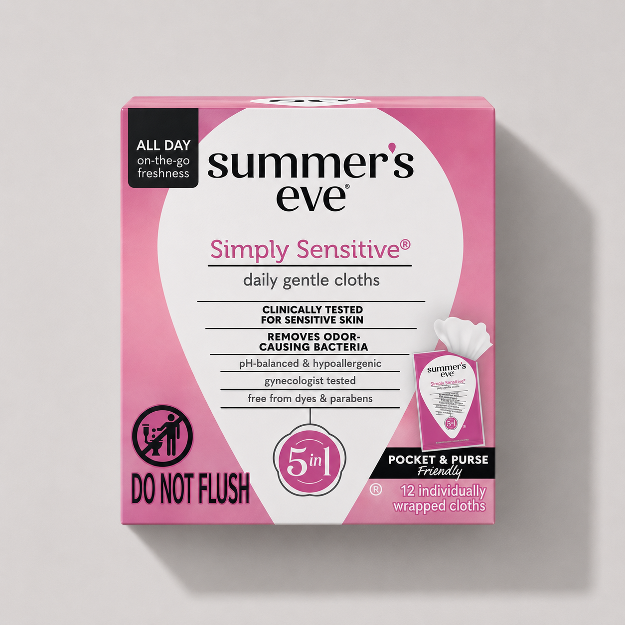 Серветки для інтимної гігієни Summer’s Eve Simply Sensitive, дерматологічно протестовані, 12 шт.