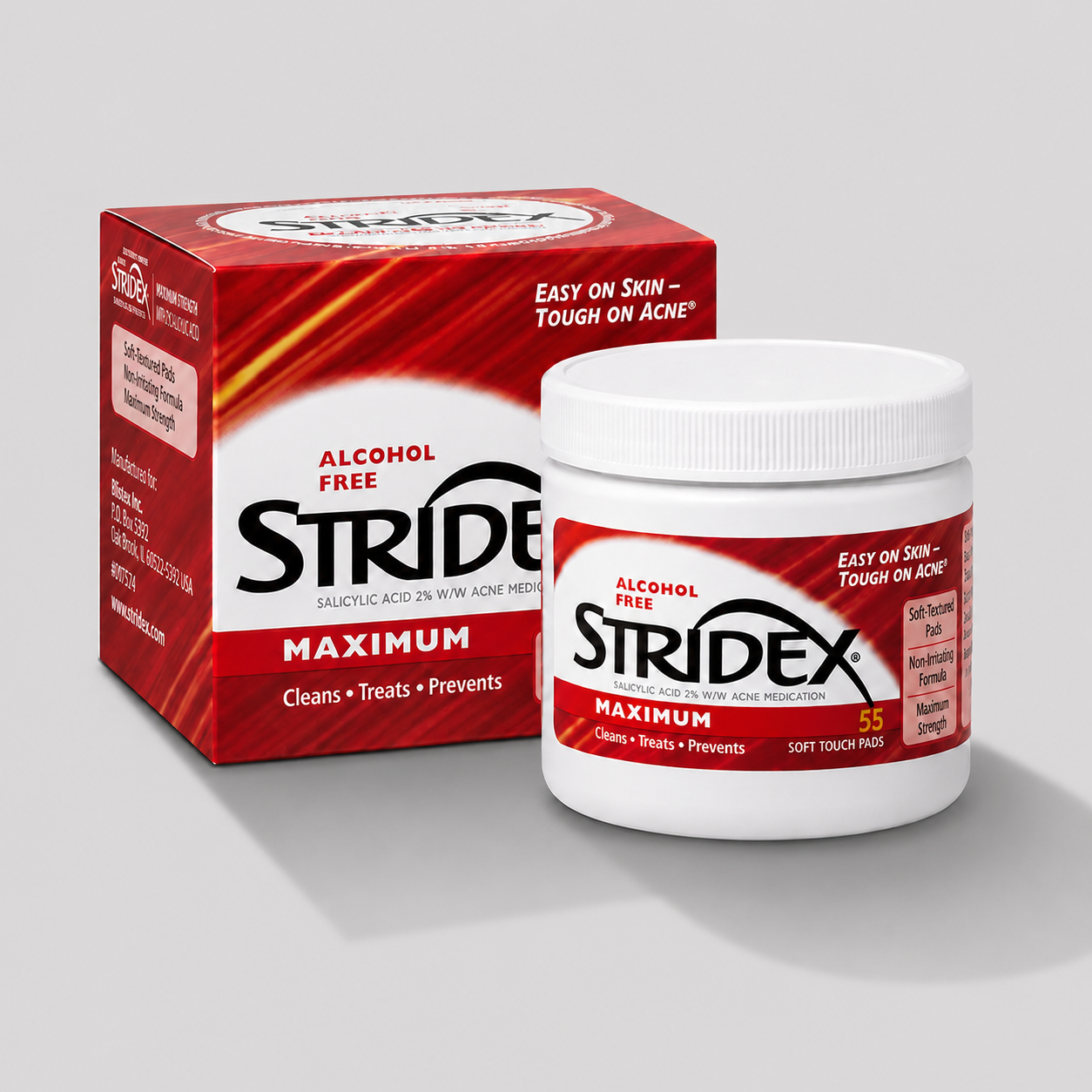 Саліцилові диски для очищення шкіри Stridex Maximum Soft Touch Pads, засіб від висипання і прищів, 55 штук