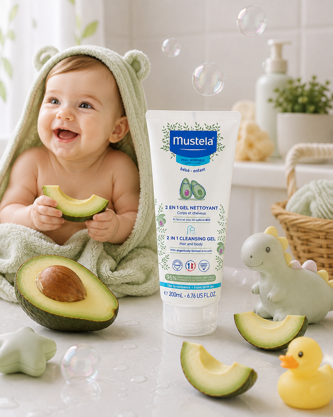 Дитячій очищувальний гель для волосся й тіла 2 в 1 з авокадо Mustela 2 in 1 Cleansing Gel Hair and Body, 200 мл - Зображення 2